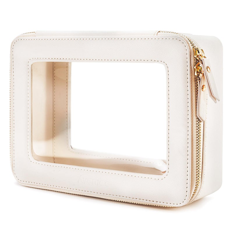Aveniee Clear Makeup Bag Organizer Travel Toiletry Bag Cosmetic Case for Women Portable Make Up Skincare Pouch Car Organizer Bag with Zippers for EssentialsWhite